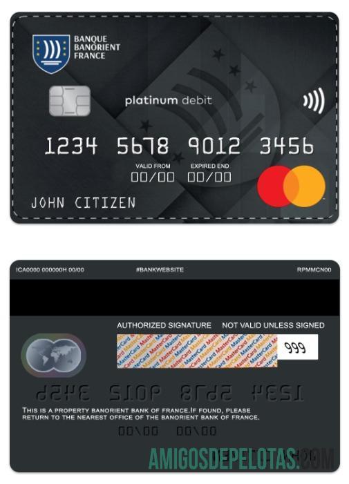 França Banorient France Bank Platinum Débito Mastercard amostra